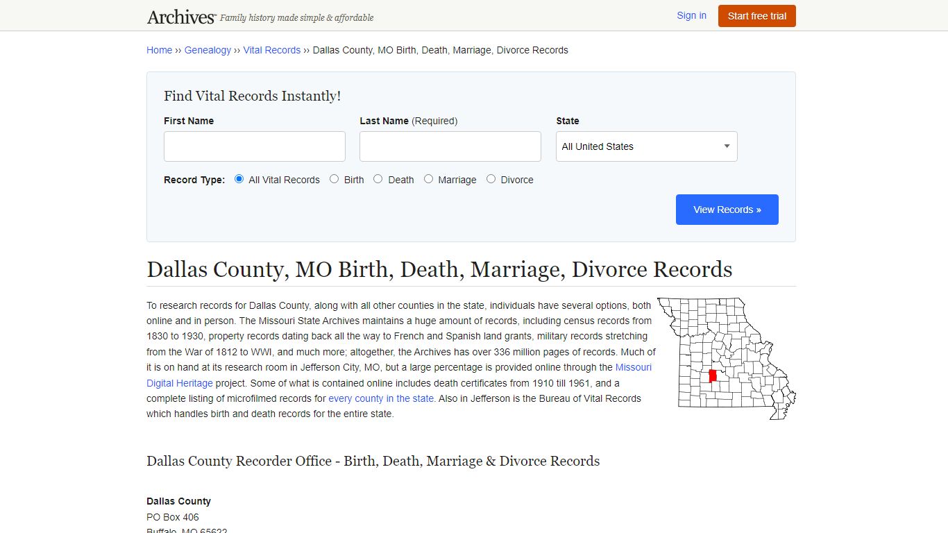 Dallas County, MO Birth, Death, Marriage, Divorce Records - Archives.com