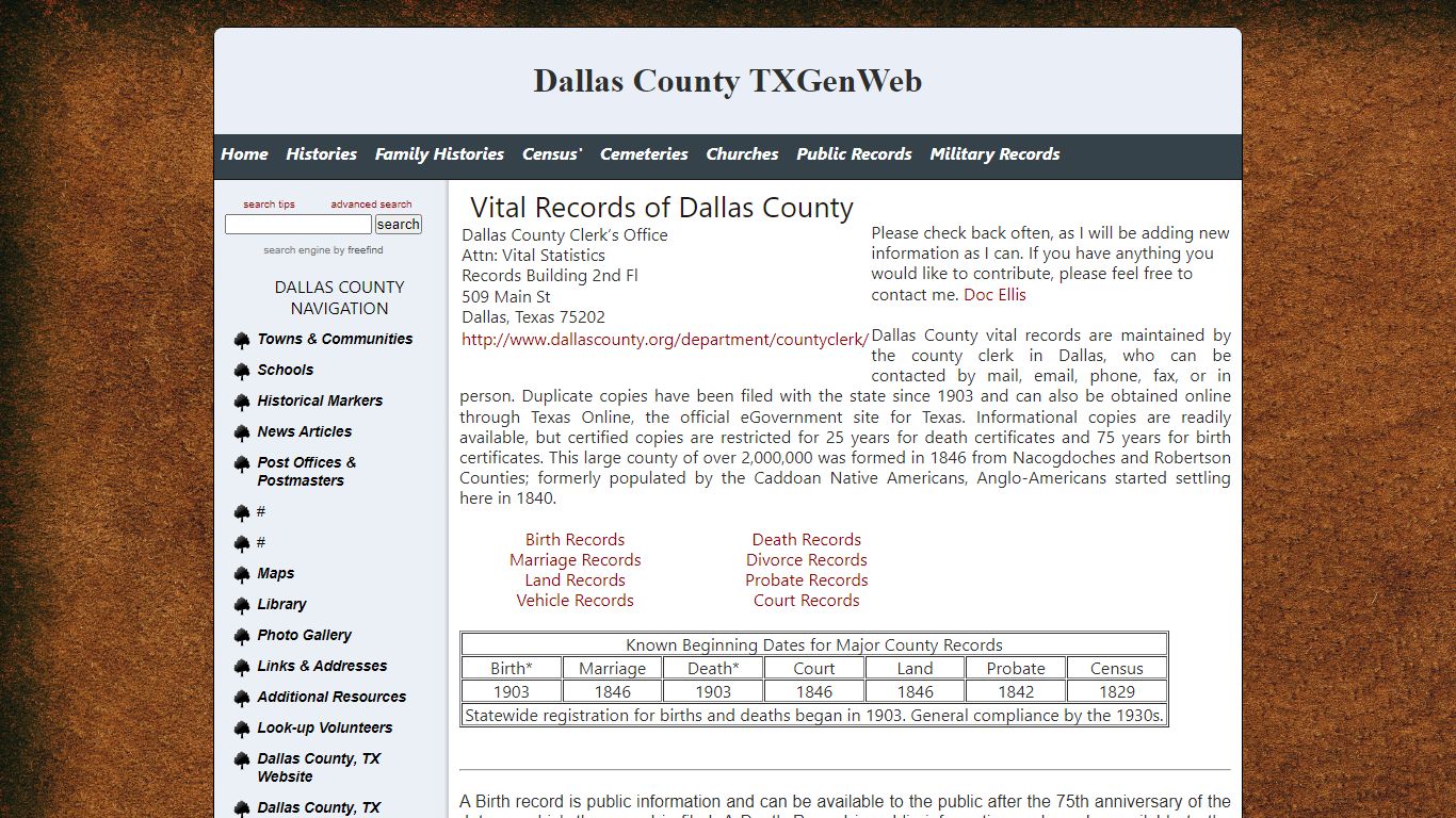 Vital Records - Dallas County TXGenWeb - USGenWeb sites